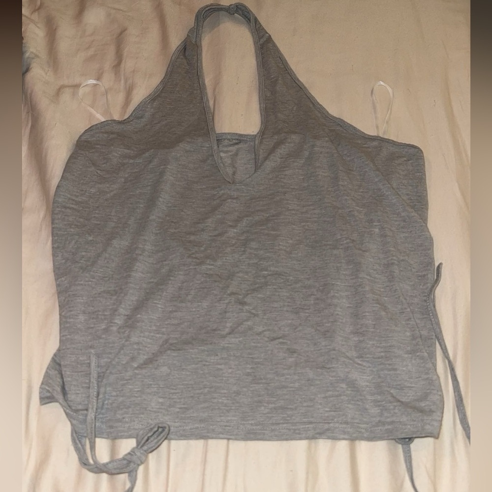 grey halter crop tank top